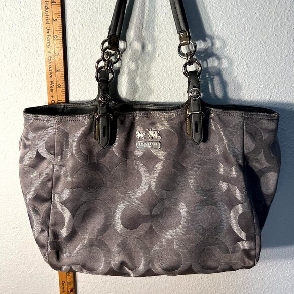 Coach Gray Metallic Signature Op Art Bag Tote Satchel F15746 - Picture 1 of 8